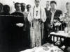 25.06.1940 or 26.06.1940 at Koloshan near Chungking (Szechwan). Vincent Lebbe on his deathbed, in the house of John Ma Shu-dzen in which he died on 24.06.1940. Bishop Yu Pin, apostolic vicar (later archbishop) of Nanjing, gives the absolution. From left to right: (X); Alexander Ts\'ao Brother, Little Brother of St. John the Baptist, Father Lebbe\'s successor as superior general of the Little Brothers, Father Jean Niu, president of Catholic Action in China, Vincent Wang Yu-san, former deputy Father Lebbe in the work of students in Europe, Jean Ma Shu-dzen, householder and former student of the Institute of Agronomy of Gembloux; Bishop Yu Pin, Father Brown, mep, Prosecutor of the Vicariate Chungking; Mr Ma of the I-shih-pao Chungking, X.   [Album II Photo 191. Neg: IV 37]