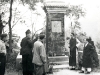 11.20.1948 (shortly before the Communist victory) to Koloshan, near Chungking (Szechwan). Before the stele near the grave of Vincent Lebbe. On the far left, Jean Lacroix, Sat and Alain de Terwangne, Sat (With hat), X, and Edward Duperray, dining r. (Back turned), Sat, right, two Little Brothers of St. John the Baptist.   This is the 1st tomb stele of Vincent Lebbe. The Communists destroyed the tomb and put the body of Father Lebbe in a common grave.   In the years 1980 (?), A Little Brother of St. John the Baptist:   > dig up the body of Vincent Lebbe he could identify with her beads, belt and the badge of Section Tou Dao Tuan. He sent rosary, belt and badge as relics in Taichung (Taiwan) in the Little Brothers of St. John the Baptist;   > Vincent Lebbe then reburied in a new grave dug for that purpose.   [Album II Photo 197. Neg: X 21]