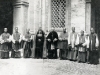 After the coronation in Rome in 1926. From left to right: Bishop Hou (Vicar Apostolic Taichow), Bishop Tsu (Vicar Apostolic of Haimen), Bishop Chao (Vicar Apostolic Suanhwa), Bishop Marchetti (Secretary of Propaganda), Cardinal van Rossum (prefect of the propaganda), Archbishop Costantini (apostolic delegate to China), Ch\'en Bishop (Vicar Apostolic of Fenyang), Archbishop Cheng (Prefect Apostolic of Pouch) and Bishop Souen (Prefect Apostolic Lyhsien).   [Gallery I, Photo 88. Neg: X 11]